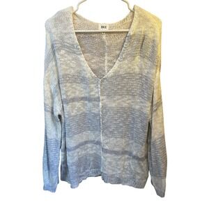 BKE Women's Oversized Knit Sweater V-Neck Gray Striped Casual Comfy L